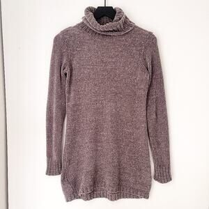 Lovers + Friends | Chenille Plush Knit Turtleneck Tunic Sweater Gray Brown | XXS